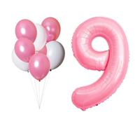 LAC Ballon 9 Ans Anniversaire Rose - 5 Pièces Ballon Rose et 3 Pièces Ballons Blanc - Helium Ballons Chiffre 9, Déco Bapteme Fille