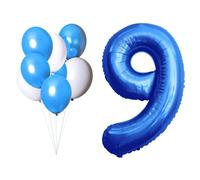 LAC Ballon 9 Ans Fete Anniversaire - 5 Pièces Ballon Bleu et 3 Pièces Blanc - Helium Ballons Bapteme Garcon