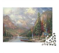 Lac Cabane Montagne Puzzle Difficile 1000 Pièces pour Adultes Lac de Montagne Serein avec Pics Brumeux Lointains Premium Robuste Haute Qualité Vibrant Défiant Anti-Stress 52x38cm/1000pcs