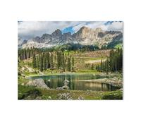 Lac Carezza avec Groupe de roseraie dans Les Dolomites，Puzzle 1000 Pièces, Grand Puzzle en Papier pour Adultes, Jouets Éducatifs Interaction Parent-Enfant Puzzle（50x70cm）-AE28