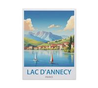 Lac d'Annecy, France - Affiches de Voyage Vintage，Jigsaw Puzzles Puzzle, 1000 Pièces en Papier Adultes Puzzles, Enfants Cerveau IQ Développement Cadeau（38x26cm）-DD35