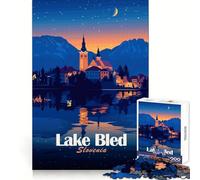Lac de Bled,Slovénie,la Nuit Puzzle pour Adultes 1000 pièces Jeu de mémoire et de Relaxation Bords Nets Cadeau créatif (50x75cm)