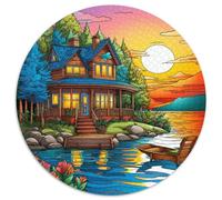 Lac de canoë Puzzle 1000 Pièces Log Cabin Le Soleil couchant Ronde Puzzle Jeu Occasionnel Décor À La Maison pour Toute La Famille 1000pcs (67.5x67.5cm)