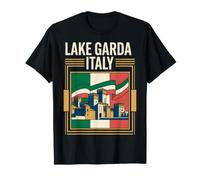 Lac de Garde Italie Drapeau Scaliger Château Tours Vintage Art T-Shirt