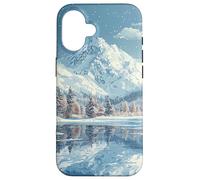 Lac d'hiver avec reflets paysage vintage graphique Coque pour iPhone 16