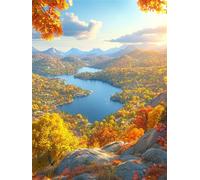 Lac Diamond Painting Adulte, Paysage Diamond Painting, DIY Round Rhinestone Crystal Point de Croix complet kit, 5D Mosaic Art Kit Pour Enfant et débutants, Murale Décoration Maison 35x45cm 0U-66