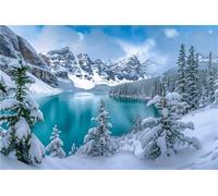Lac Diamond Painting , Peinture Diamant Adulte Enfant, Montagnes Enneigées Broderie Diamant Kit Complet, Diamant Painting Artisanat Strass Point de Croix Painting pour Décoration Murale Cadeau 50x70cm