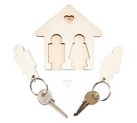 LAC EVERYTHING EVERYWHERE Porte Clef Couple en Bois en Forme de Maison 10×10 - Porte Clé Maison pour Cadeau Crémaillère | Cadeaux Couple Femme et Homme Anniversaire Mariage