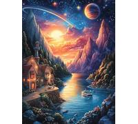 Lac fantastique avec des montagnes au coucher du soleil 300 Pièces Puzzle Expert Confirmé En Carton Sans Déformation Faune sauvage et animaux de compagnie Très Difficile Décoration Murale Collection C