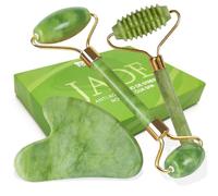 LAC FOR YOU Pierre Gua Sha Visage Naturelle et Rouleau De Jade - Roller Massage Visage Anti Age - Kit Masseur Anti-rides 3Pz