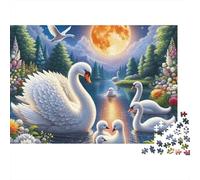 Lac Lumière de Lune des Cygnes 1000 Pièces Puzzle Adulte Papier Recy nti-Stress Difficile pour Experts Livraison Rapide avec Affiche Guide 38x26cm/1000pcs