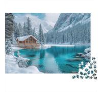 Lac Winter Cabin Puzzle 1000 Pièces Papier recyclé pour Adultes Puzzle pour Adultes Impossible Difficile Stimulant Excellente idée Cadeau pour décompression à la Maison 52x38cm/1000pcs