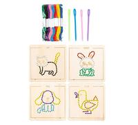 AWHAO Laçage en bois Broderie Jeu de société Conseil occupé Apprentissage et éducation Coloré Corde Enfilage Jouet Famille Interaction Jouet Voyage, animal