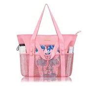 Lacdo Beach Tote Bag Case pour femmes, sac de piscine pliable étanche au sable imperméable pour voyage plage vacances piscine, Rose
