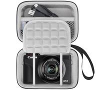 Lacdo Étui de Transport Caméra pour Canon PowerShot G7 X Mark III/PowerShot G7 X Mark II 4K Vlogging Camera, Sac Photo de Vlogging Point Shoot, Convient à Un Câble USB, à des Piles, Noir+Gris