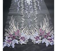 Lace Applique couture, 1Set Lace Fabric Tassel Beads Rhinestone Embroidered Wedding Gown Appliques Sew Patch(Purple)