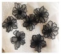 Lace Applique Patchs brodés en dentelle Double couche de 6cm, 5 pièces, appliques de fleurs, à coudre, for bricolage, décoration artisanale de robe de mariée(Black)