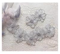 Lace Applique Patchs brodés en dentelle Double couche de 6cm, 5 pièces, appliques de fleurs, à coudre, for bricolage, décoration artisanale de robe de mariée(Gray)