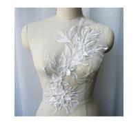 Lace Applique Robe en tissu dentelle avec pompon floral, 2 pièces, avec des Appliques, col brodé, maille, Patch de couture(White)