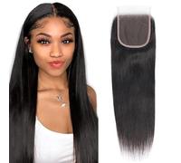 Lace Closure 4x4 Tissage Cheveux Humain Bresilienne Lisse HD Transparent Swiss 100% Non Transformés Vierge Tissage Naturel Cheveux Humain Straight Free Part Naturel Noir (12 Pouces)