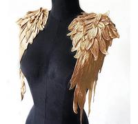 Lace Embroidered Angel Wing Applique Sew On Patch Floral Embroidery Golden Black 2 Pcs(Golden)