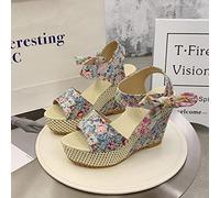 Lace Lace Leisure Femmes Tendages Femmes à Talons Chaussures Sandales Sandales Partage de fête High Heels Chaussures Bleu, 36