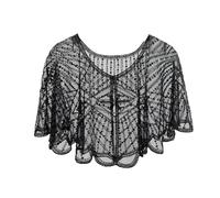 Lace Shawl, Sequin Beaded Shawl, Lace Wraps, Polyester Fiber, Evening Dresses Capelet for Bridal, Date, Photography, Cosplay, Travel, Masquerade, Bal, Outdoor Gathering, Costume, 36x64cm, Noir