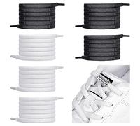 Lacets Élastiques pour Enfants et Adultes, 6 Paires Élastiques Lacets Plats avec Fermeture en Métal, Lacets sans Laçage adaptés aux Chaussures de Sport, Course, Chaussures Tout-aller (3 blanc+3 noire)