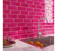LaCheery 18 Pièces Credence Adhesive pour Cuisine Rose Foncé en Brique 30.5cm x 30.5cm Carrelage Adhesif Mural Salle de Bain Rose Lavable Vinyle Stickers Carrelage Cuisine Mur Carreaux Adhesif 3D