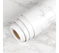 LaCheery 90 x 400cm Papier Adhesif pour Meuble Cuisine Gris Blanc Vinyle Papier Peint Adhesif Mural Marbre Blanc Credence Adhesive pour Cuisine Gris Adhesif Plan de Travail Marbre pour Armoire Table