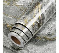 LACHEERY 90cm x 400cm Papier Autocollant pour Meuble Gris Or Papier Adhésif Cuisine Marbre Imperméable Film Rouleau Adhesif pour Meuble Revêtement Plan de Travail Adhésif pour Salle de Bains Porte