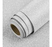 LACHEERY Argenté Papier Adhesif pour Meuble Pailleté Gris Brillant Vinyle 40cm x 700cm Film Adhesif pour Meuble Cuisine Argenté Papier Peint Autocollant pour Cadeau Emballage Sticker Porte DIY