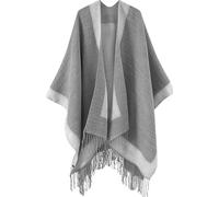 Lachi Poncho Ouvert Châle Cape Élégant Epais Chaud Automne Hiver Femme - Gris - Taille Unique