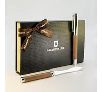 LACHIEVA LUX Ensemble stylo roller et ouvre-lettre en noyer | Il n'y a pas deux ensembles identiques, grain de noyer véritable, design artisanal, recharge fabriquée en Allemagne