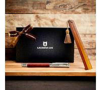 LACHIEVA LUX Joli et Élégant Stylo Roller en Bois de Rose avec Ensemble Règle/Marque-page, Stylo Roller de Luxe, Cadeau pour Femme, Homme