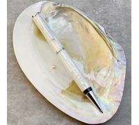 LACHIEVA LUX Stylo à Bille en Métal avec Nacre et Recharge Fabriquée en Allemagne, Coffret Cadeau Stylo Coquille Blanche pour l'Écriture