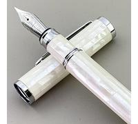 LACHIEVA - Stylo plume en nacre avec pointe fine - Fabriqué en Allemagne - Stylo plume de luxe pour toutes les vacances - Belle écriture faite à la main - Coffret cadeau pour homme et femme (blanc