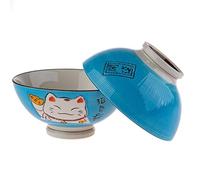 lachineuse - 2 Bols à Soupe ou à Ramen - Design Maneki Neko - Colori Bleu - Bols Multi-Usage - Porcelaine - Décoration Japonaise - Idée Cadeau Japon Asie