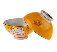 lachineuse - 2 Bols à Soupe ou à Ramen - Design Maneki Neko - Colori Jaune - Bols Multi-Usage - Porcelaine - Décoration Japonaise - Idée Cadeau Japon Asie