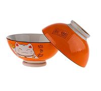 lachineuse - 2 Bols à Soupe ou à Ramen - Design Maneki Neko - Colori Orange - Bols Multi-Usage - Porcelaine - Décoration Japonaise - Idée Cadeau Japon Asie