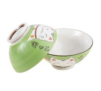 lachineuse - 2 Bols à Soupe ou à Ramen - Design Maneki Neko - Duo Vert - Bols Multi-Usage - Porcelaine - Décoration Japonaise - Idée Cadeau Japon Asie