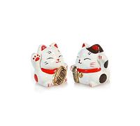 lachineuse - 2 Chats Maneki Neko - Figurines Statuettes Chat Japonais Porte Bonheur - Objets Kawaii Déco - Lucky Cat Porcelaine 7 cm - Chat Mignon Asiatique - Chance, Bonheur - Coloris Blanc