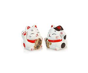 lachineuse 2 Maneki Neko Japonais - Spécial Protection et Fortune 364 Duo Mignon 7 cm de Hauteur, 7 cm de Largeur et 6 cm de Profondeur