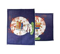 lachineuse - 2 Sets de Table Maneki Neko & Poissons - Dessous de Table Japonais en Tissu - 40 x 30 cm - Idée Cadeau Japon Cuisine - Chat Mignon Japonais - Objet Décoration Asiatique - Coloris Bleu