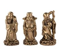 lachineuse - 3 Statuettes Dieux Fuk - Figurines Fuk, LUK et Sau - Coloris Doré - 12 cm de Hauteur - Déco Chinoise Asiatique - Décoration Feng Shui pour Maison, Bureau, Intérieur - Idée Cadeau Chine