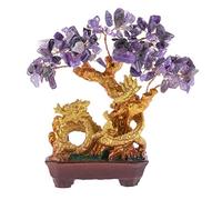 lachineuse - Arbre Dragon en Amethyste Mauve - Arbre Feng Shui 19 cm - Décoration Asiatique Dragon Japonais - Arbre de Fortune avec Dragon Doré - Déco Asiatique Pierres Précieuses - Objet Japon Zen