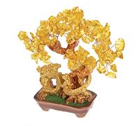 lachineuse - Arbre Dragon en Citrine Jaune - Arbre Feng Shui 19 cm - Décoration Asiatique Dragon Japonais - Arbre de Fortune avec Dragon Doré - Déco Asiatique Pierres Précieuses - Objet Japon Zen