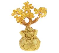 lachineuse - Arbre Feng Shui en Citrine Jaune - Arbre de Fortune 17 cm - Décoration Asiatique Japonais - Arbre de Fortune avec Support Doré - Déco Asiatique Pierres Précieuses - Objet Japonais Zen
