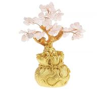 lachineuse - Arbre Feng Shui en Quartz Rose - Arbre de Fortune 17 cm - Décoration Asiatique Japonais - Arbre de Fortune avec Support Doré - Déco Asiatique Pierres Précieuses - Objet Japonais Zen