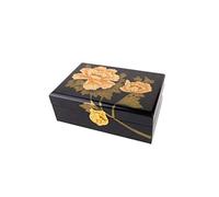 lachineuse - Boite à Bijoux Fleurs Pivoines Dorées - Boite de Rangement en Bois Laqué - Coffret à Bijoux & Secrets - Déco Chinoise - Coffret Cadeau Femme - Déco Asie Or - Idée Cadeau - 21x14x7 cm
